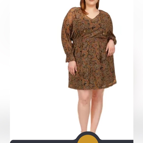 Michael Michael Kors Mesh Paisley Peasant V-Neck Long Sleeve Mini Dress sz 3X - Picture 2 of 10